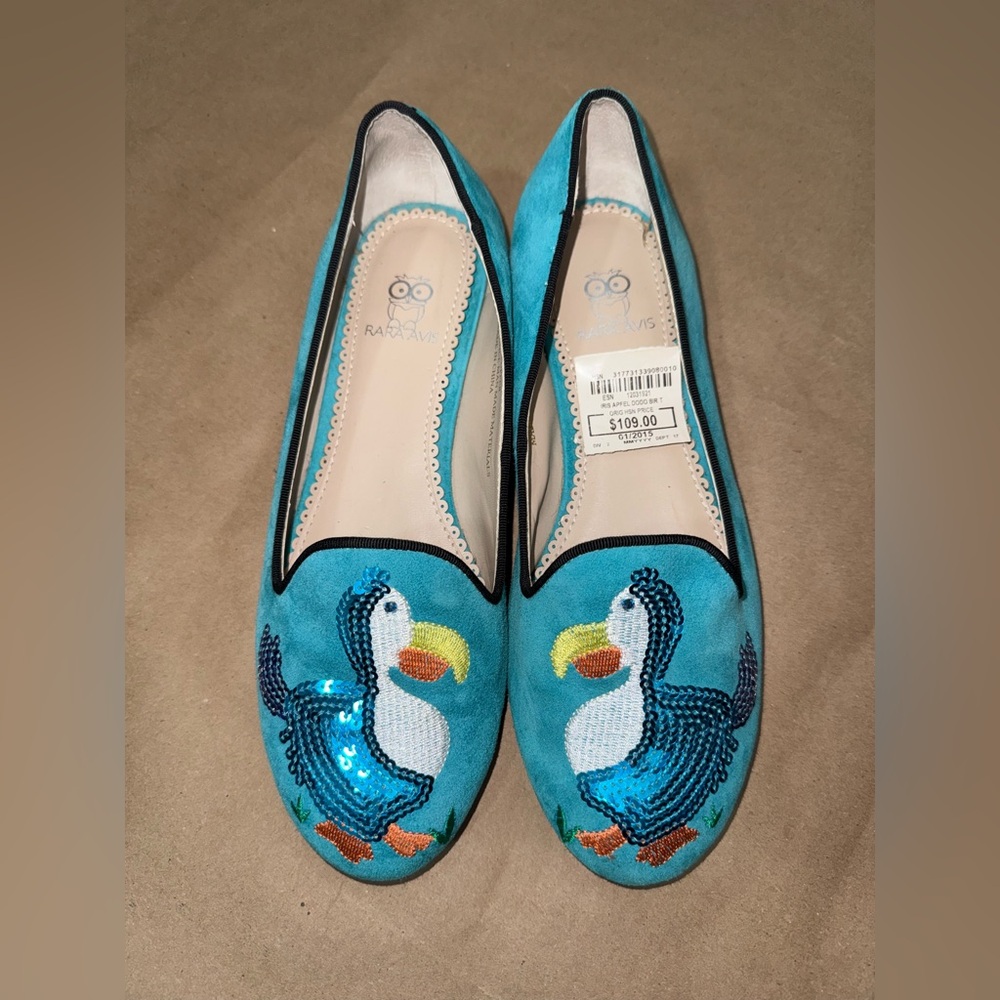 8W Sequin Iris Apfel Dodo Bird Suade Smoking Loafers
